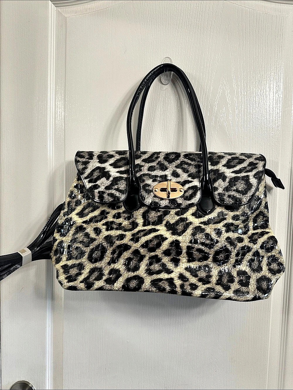 Leopard Print Satchel in Black & Brown